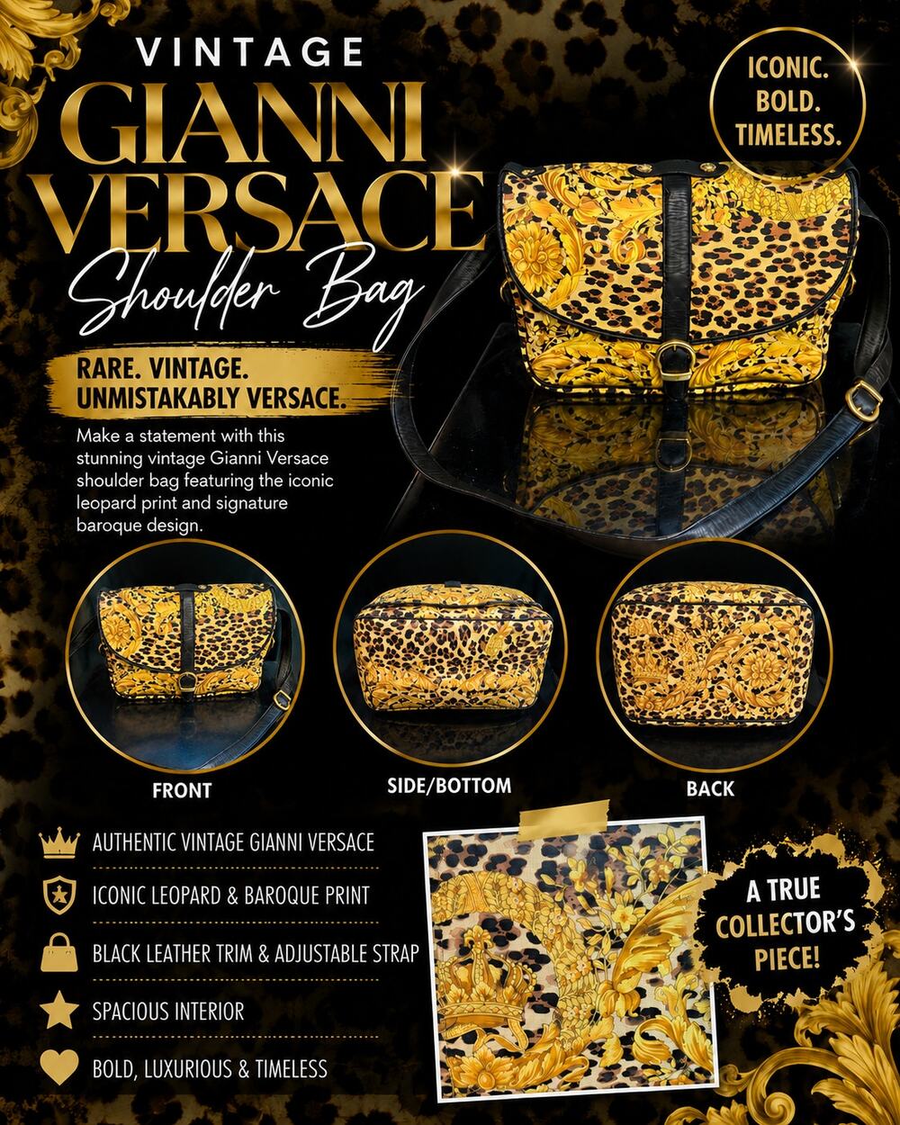 LS032 Gianni Versace Vintage Baroque Style Double Sided Messenger Bag